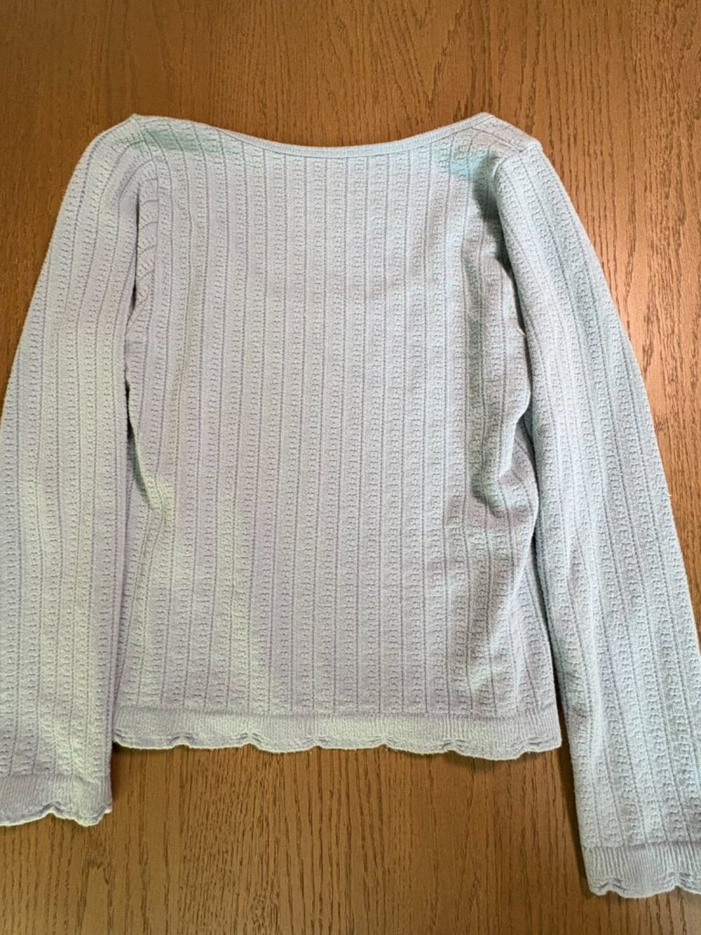Anthropologie Ribbed Knit 3/4 Sleeve Crop Top with Scalloped Hem - Picture 3 of 4